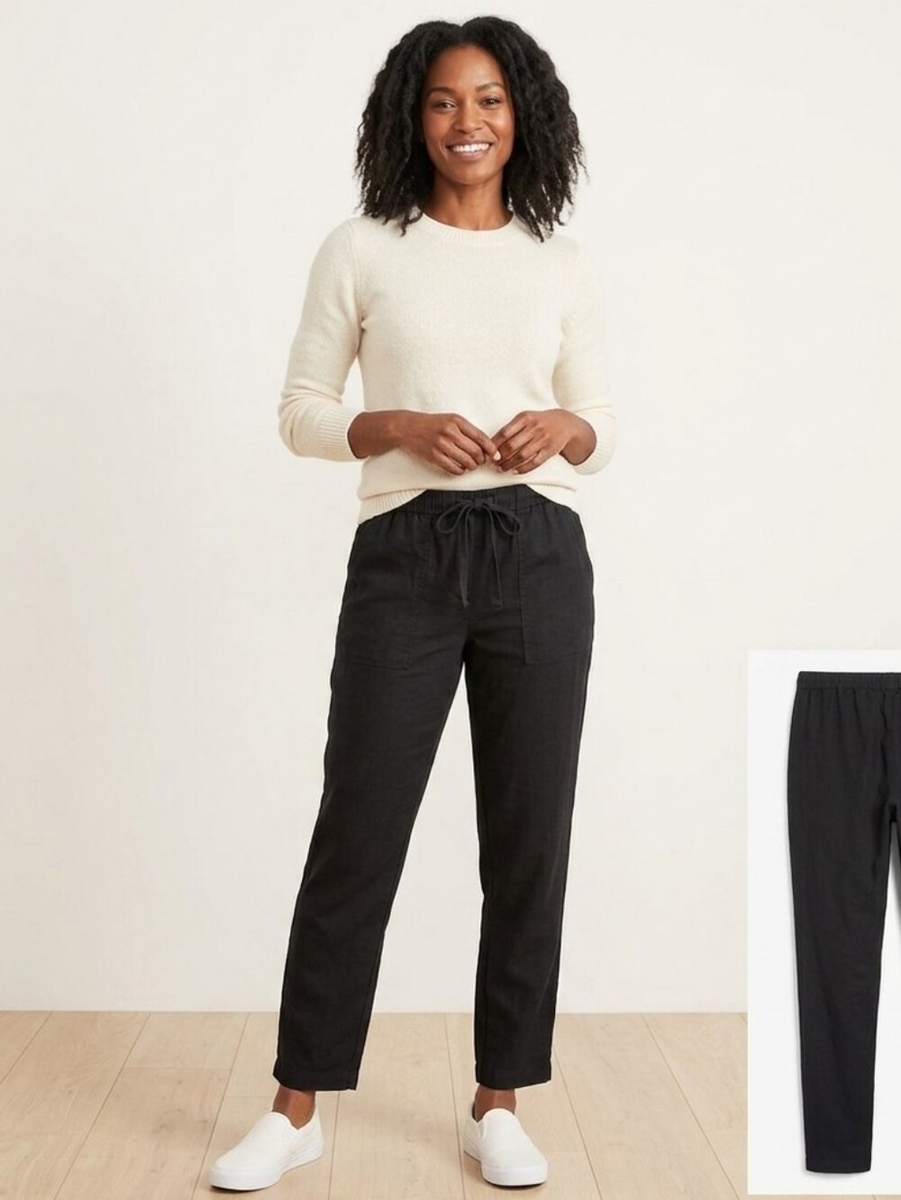 Eileen Fisher Womens 100%Organic Cotton Pants Drawstring Hook&Zip Black Medium - Picture 8 of 14